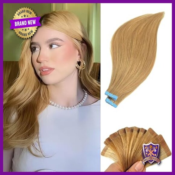 Human Hair Tape-In Extensions, 12-24 Inch, 30g, Reusable, Straight